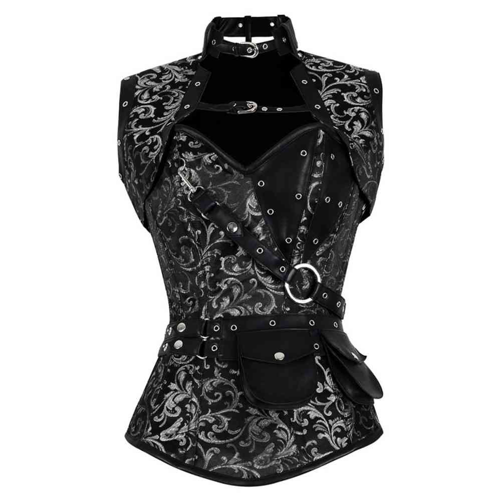 Attitude Corsets - Tora Overbust korset - Zilverkleurig/Zwart
